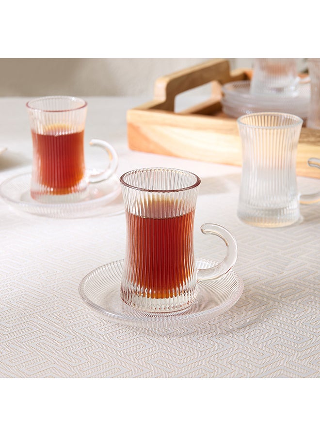 Home Box Ribbed Glass Cup and Saucer Set for Home - Image 2